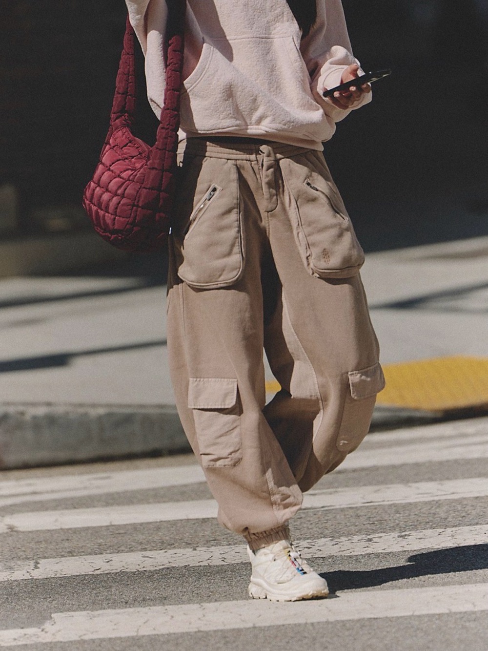 NWOT Free People Movement Gray Brown Buckle Down Cargo Pants Jogger Size S